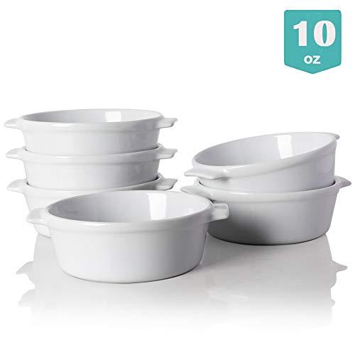 Sweejar Ceramic Souffle Dishes, Round Double Handle Ramekins for Baking, 10 OZ for Pudding,Creme Brulee,Souffle - Set of 6