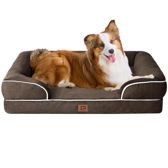 EHEYCIGA Orthopedic Dog Beds for Large Dogs, Waterproof Memory Foam Large Dog Bed with Sides, Non-Slip Bottom and Egg-Crate Foam Large Dog Couch Bed with Washable Removable Cover, Brown