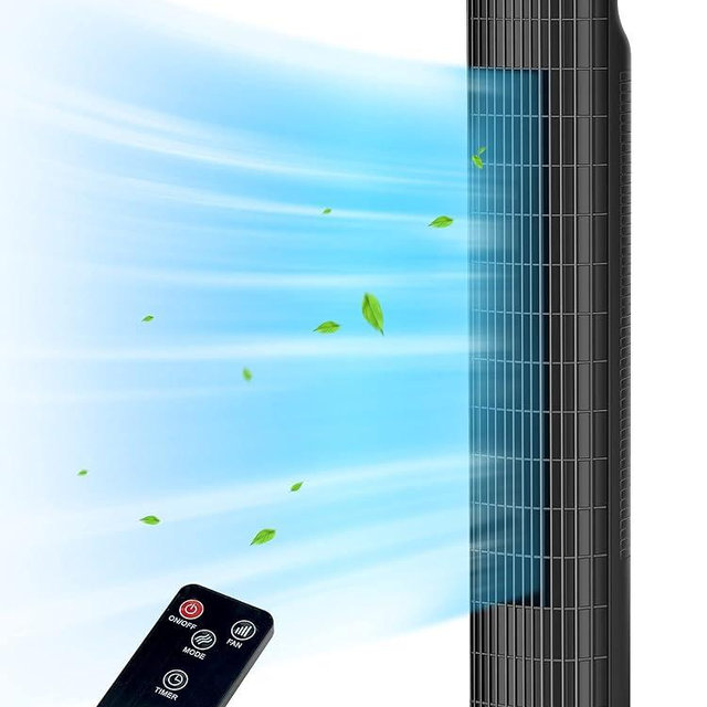 Uthfy Tower Fan with Remote, Portable 120° Oscillating Standing Fan, 3 Speeds & 3 Modes, 7.5H Timer, Fans That Blow Cold Air for Bedroom, Living Room, Office, Black