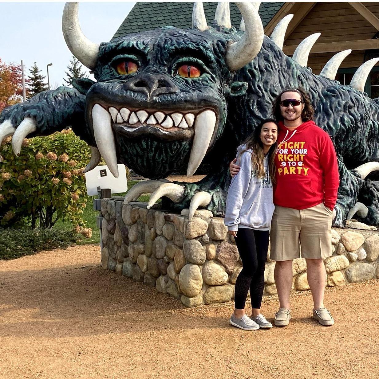 Ben's first time seeing a hodag (Jess's Wisconsin school's mascot)