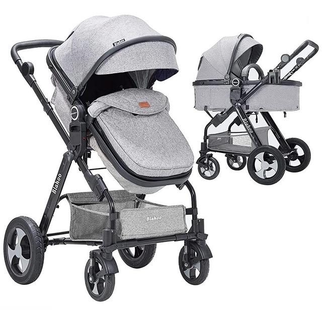 Blahoo Baby Stroller for Newborn, 2 in1 High Landscape Stroller, Foldable Aluminum Alloy Pushchair with Adjustable Backrest.Adjustable Awning（Gray）