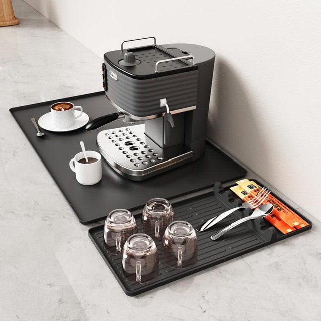 Silicone Grill Coffee Mat, Side Shelf Spatula Mat with Drip Pad - Flat Top Grill Smoker Accessories for Coffee, Bar, BBQ, Cooking, Countertop, Bar Grill Accessories Heat Resistant