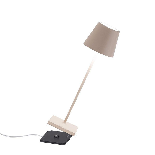 Zafferano Poldina Pro Table Lamp (Sand) Touch On/Off, Touch Dimmable, Cordless, Indoor/Outdoor, LED, Contact Charging Base, Powder Coated Aluminum, IP54 Protection, USA Plug
