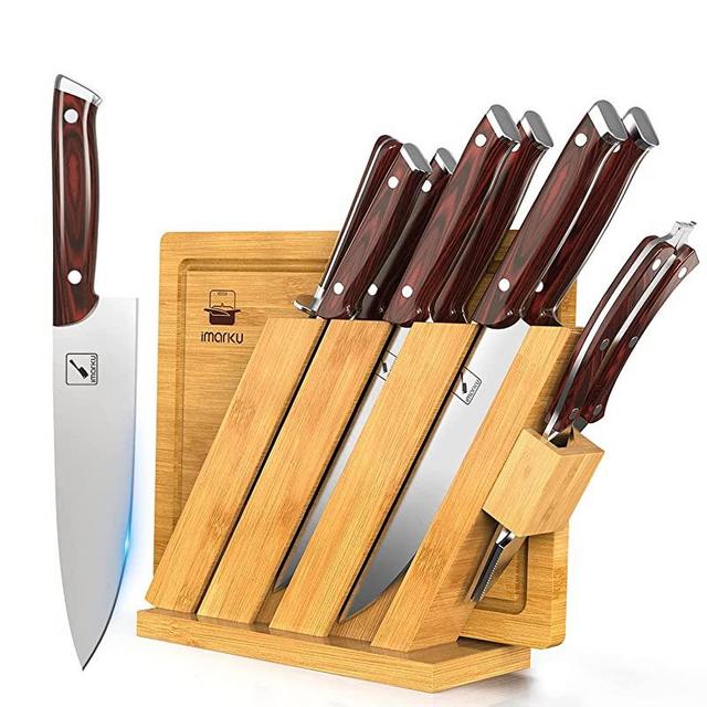 kitchen Knife Set, imarku 10-Piece Knife Sets for Kitchen with Block, Japanese German High-Carbon Stainless Steel Chef Knife Set with Cutting Board, Kitchen Accessories with Knife Sharpener