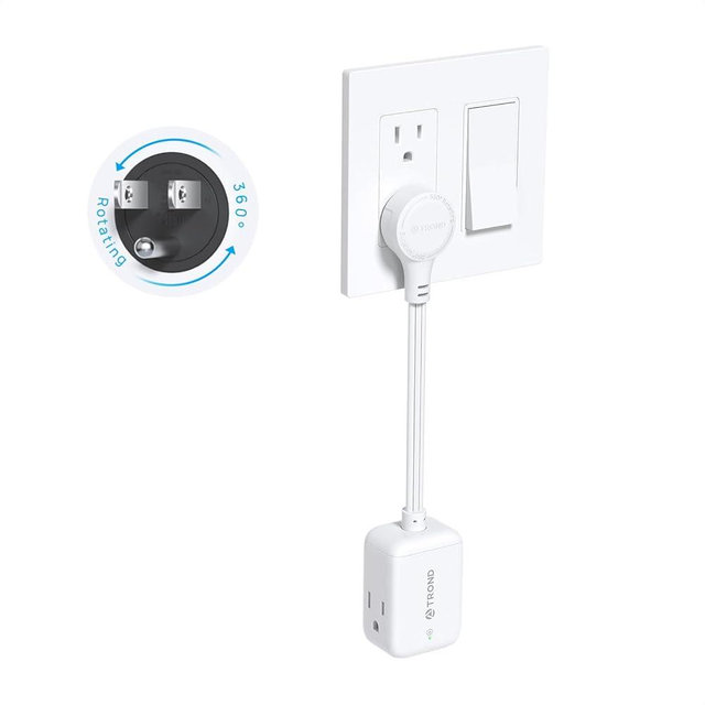 TROND 360° Rotating Flat Plug Outlet Extender Surge Protector with 6 Inch Cable, Small Rotatable Extension Cord, 900 Joules, 3 Way Plug, 15A, Compact for Indoor Home Office Travel Dorm Room, White