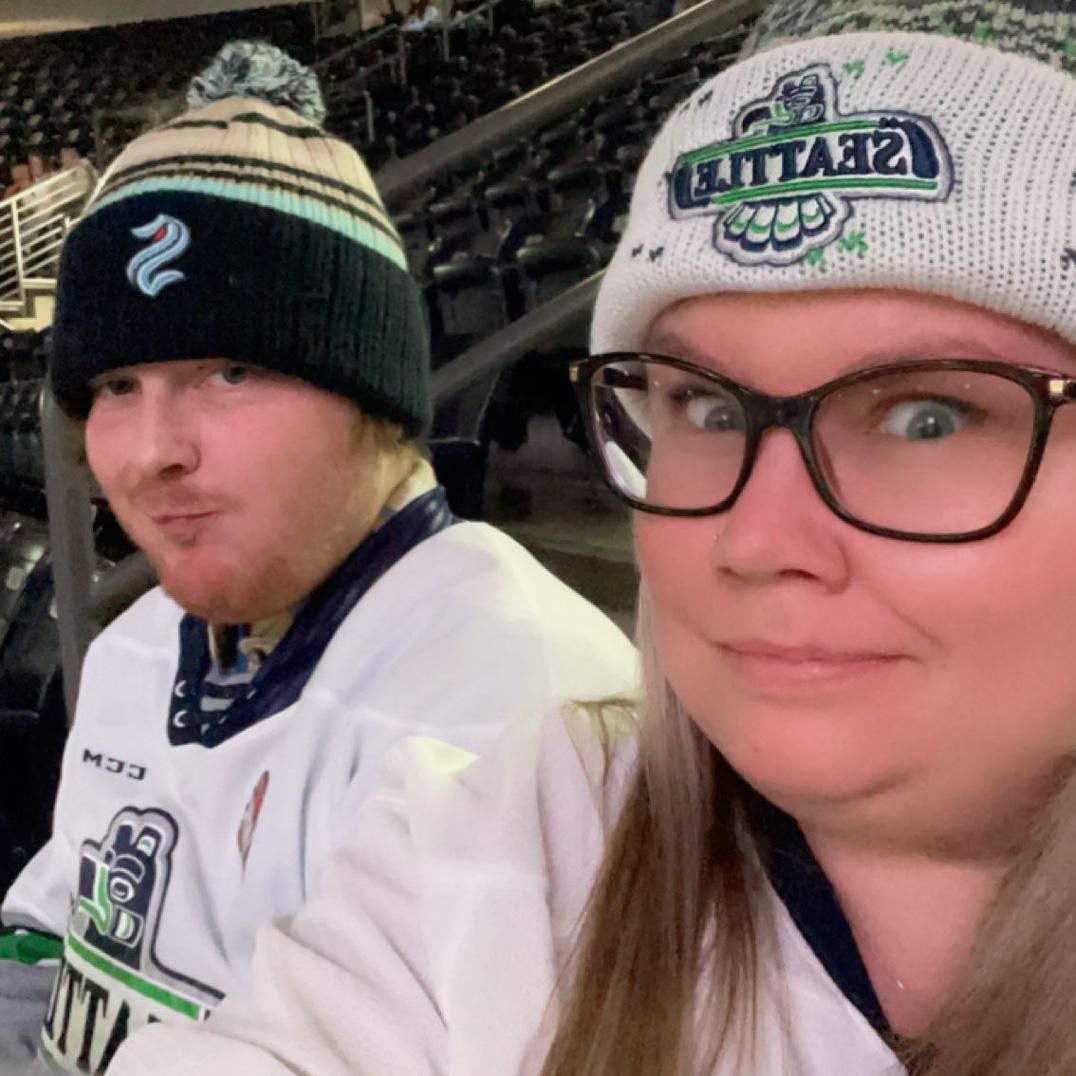 Being silly at a Seattle Thunderbirds game. Maybe Fall of 2023