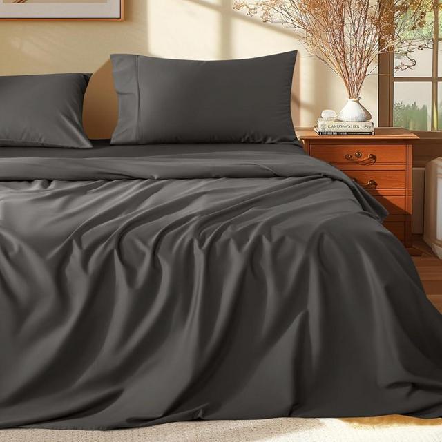Shilucheng 100% Egyptian Cotton Queen Size Sheets Set - 1000 Thread Count，Luxury Cotton Bed Sheets，Breathable & Cooling Bedding and Pillow Cases, 16 Inch Deep Pocket - 4 Piece (Dark Grey, Queen)