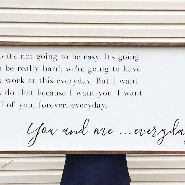 PotteLove Large Above Bed Sign, You and Me Everyday Framed Wood Sign, The Notebook Home Decor, Movie Quote Custom Wall Art, Love Sayings, 12 x 22 Inch, Wall Art Decor
