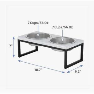Frisco Marble Print Stainless Steel Double Elevated Dog Bowl (Large, Black)