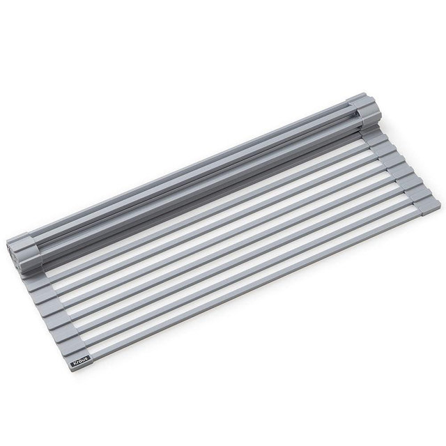 Kraus Multipurpose Workstation Sink Roll-Up Dish Drying Rack, Colander and Trivet in Light Grey, KRM-11LG
