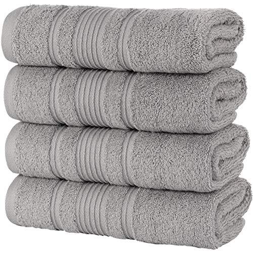 Qute Home Hand Towels - 4 Pack, (16 x 30 inches) | 100% Turkish Cotton | Super Soft Highly Absorbent | Spa & Hotel Quality Towels (Grey)
