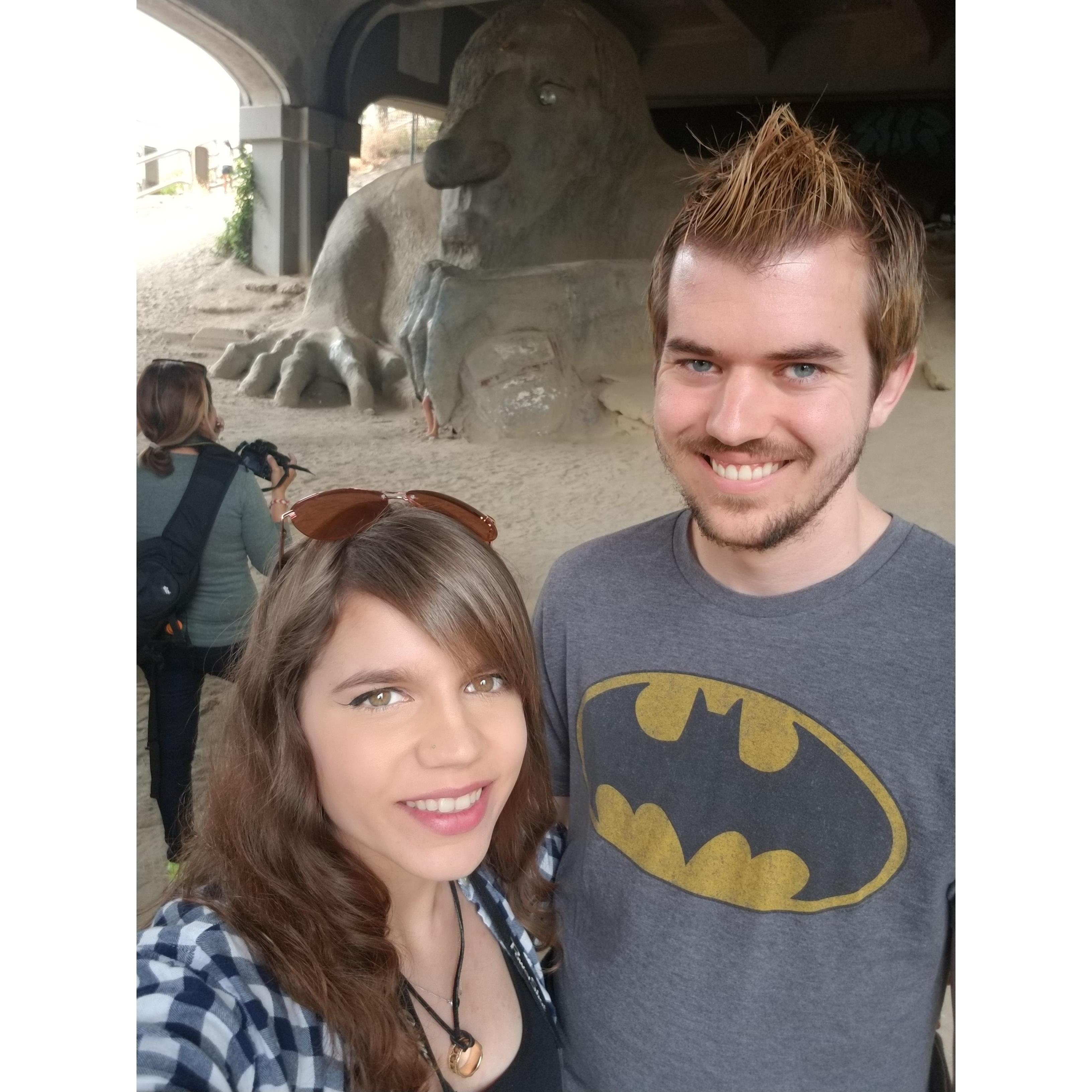 Checking out the Fremont Troll in Seattle, Washington. August 2017