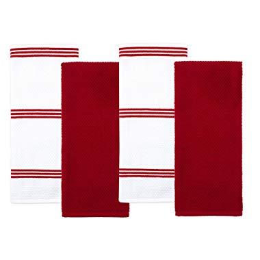 Sticky Toffee Cotton Terry Kitchen Dish Towel, Red, 4 Pack, 28 in x 16 in