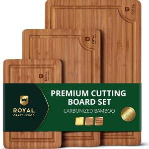 ROYAL CRAFT WOOD Wooden Cutting Boards for Kitchen Meal Prep & Serving - Bamboo Wood Serving Board Set with Deep Juice Groove Side Handles - Charcuterie & Chopping Butcher Block for Meat