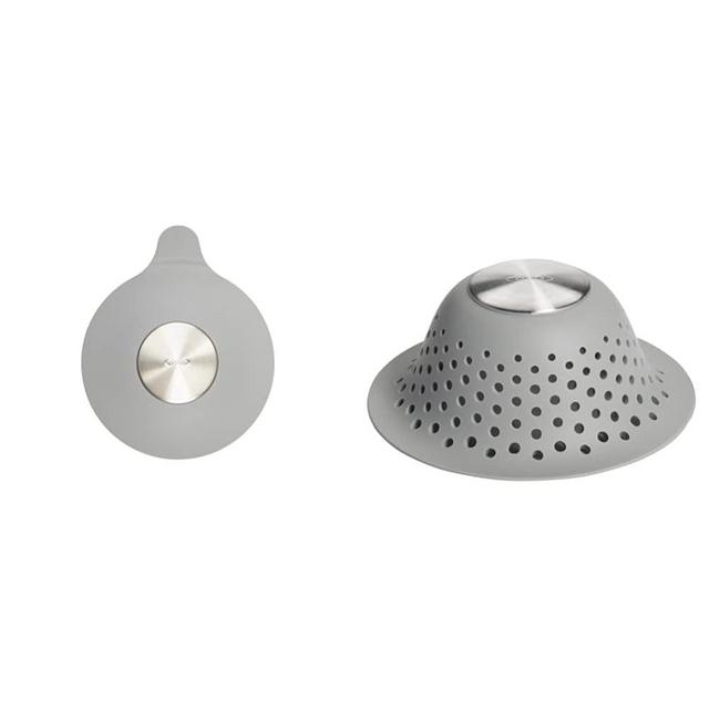 OXO Good Grips Silicone/Stainless Steel Tub Stopper (Grey) and Silicone Shower & Tub Drain Protector (Gray)