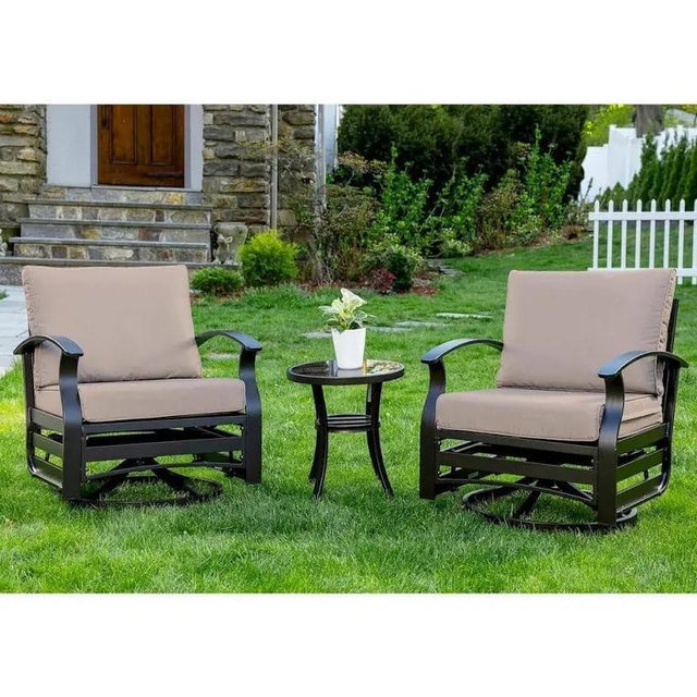 Halmuz 3-Piece Aluminum Swivel Outdoor Rocking Chairs Patio Conversation Set Cushions and Table