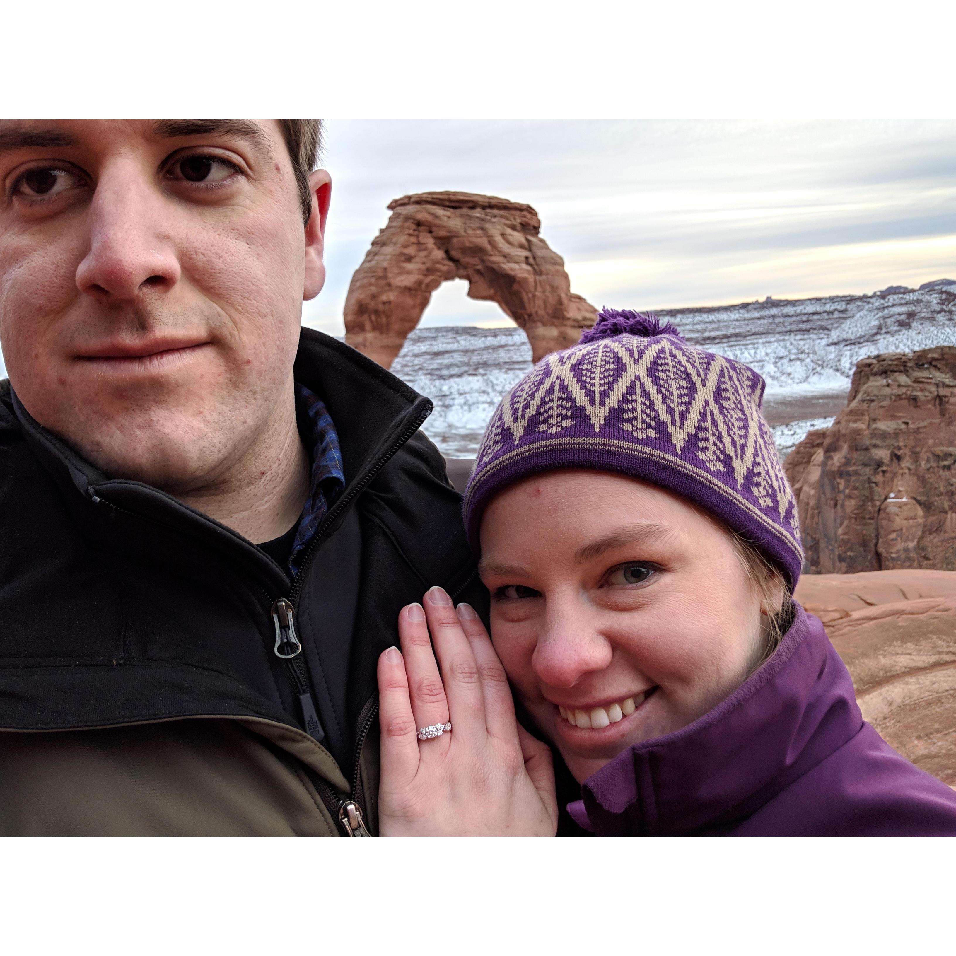 Immediately post "yes". we are officially engaged (and Chris is bad at selfies). January 2019.