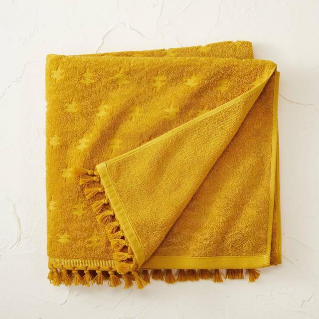 Jacquard Bath Towel with Fringe Yellow - Opalhouse™ designed with Jungalow™