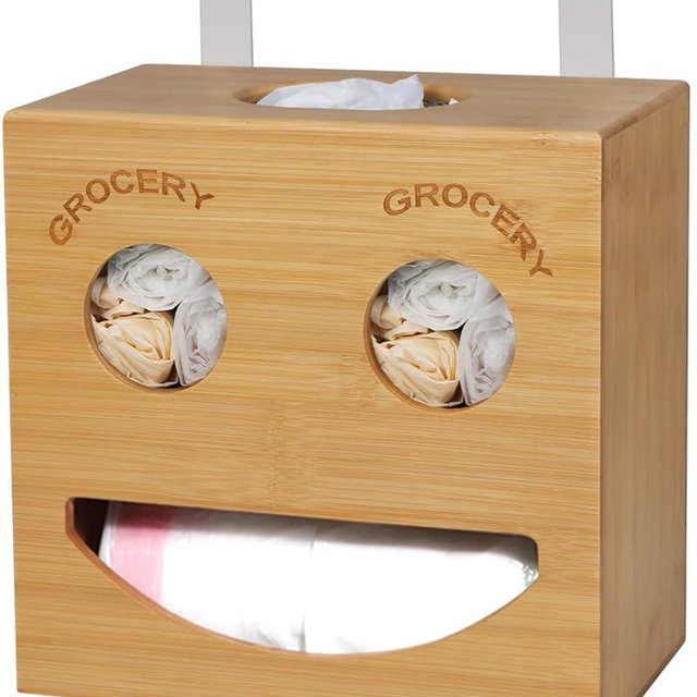 2-in-1 Trash Bag Dispenser & Grocery Bag Holder with Hanger for Standard Trash Bag Rolls, Trash Bag Storage Holder Organizer for Garbage Bags, Hang Over the Door and Wall Mounted