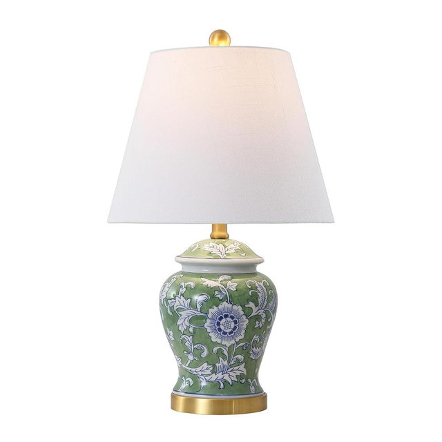 JONATHAN Y JYL3005E Penelope 22" French Country Cottage Ceramic/Iron Chinoiserie Ginger Jar LED Table Lamp, Green/White for Bedroom, Living Room, Office, College