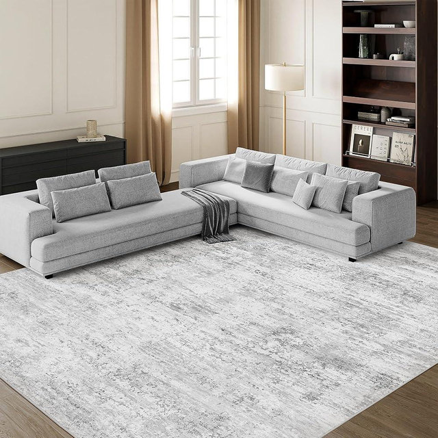 Art&Tuft Washable Rug, Anti-Slip Backing Abstract Area Rugs, Stain Resistant Rugs for Living Room, Foldable Machine Washable Area Rug(01-Grey, 8'x10')