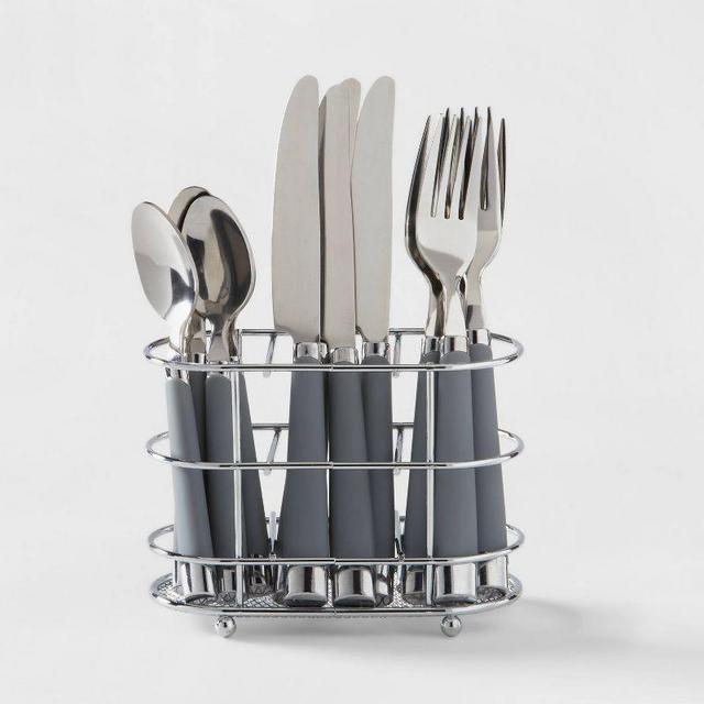 13pc Stainless Steel Everett Silverware Set With Caddy Gray - Room Essentials™