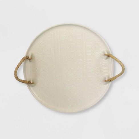 14" Stoneware Print Tray With Handles White - Threshold™
