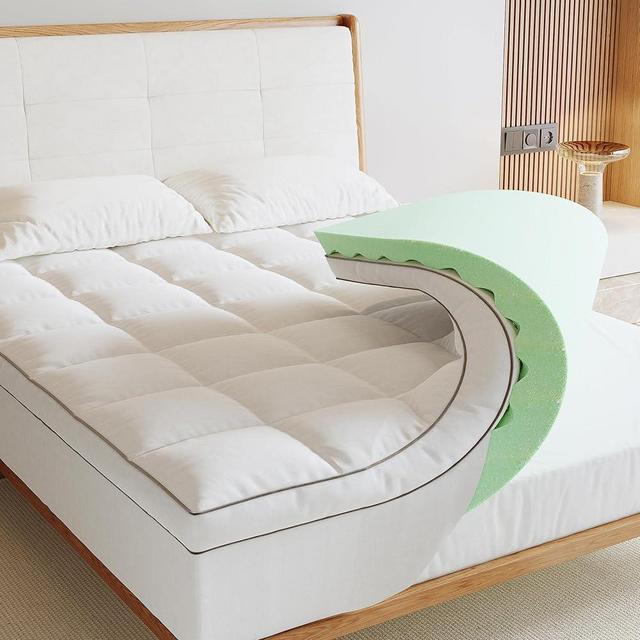 Lazyzizi Memory Foam Mattress Topper King, 4inch Dual Layer Cooling 2''Gel Green Tea Memory Foam & 2" PillowTop Mattress Pad, 8-21inch Deep Pocket, Egg Crate for Back Pain Relief