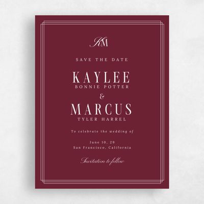 Red Monogram Wedding Save the Date - Mahogany Classic