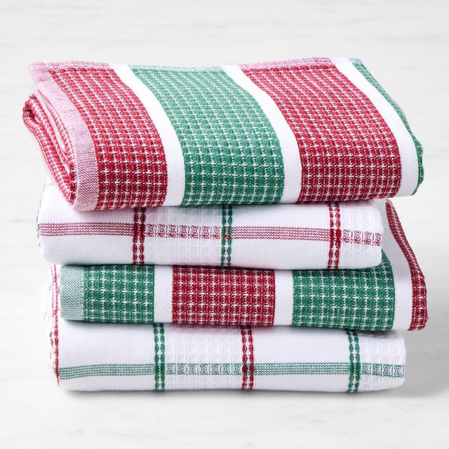 Super Absorbent Waffle Weave Multi-Pack Towels, Set of 4, Red & Green