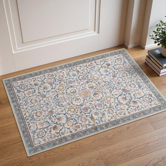 OJIA Floral 2x3 Rug Washable Door Mats Indoor, Soft Low Pile Front Door Rugs for Entryway Indoor Small Bathroom Rug Ultra Thin Boho Kitchen Rugs Non-Slip Throw Carpet for Entrance, Entry