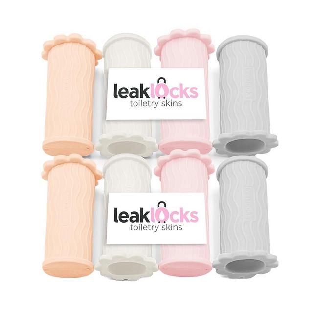 LeakLocks® Toiletry Skins 8 Pack (Nomadic Neutral) Elastic Sleeves for Leak Proofing Travel Containers in Luggage. Fits all Toiletries. Reusable Bottle Cover Sleeves for Travel Bag Suitcase & Carry-on