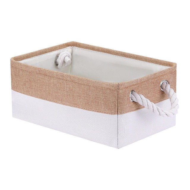 Unique Bargains Fabric Collapsible Storage Organizer Basket with Handles Beige/Brown 12.5*8.5*5in