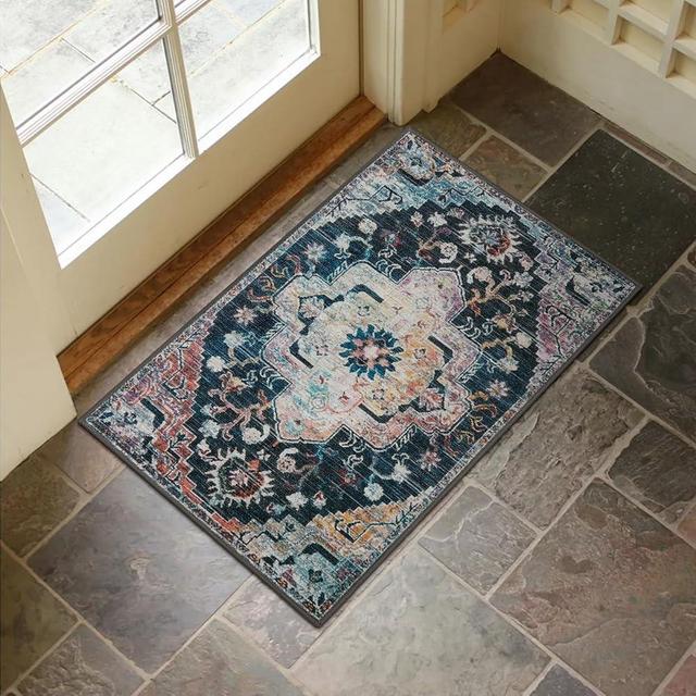 Collive Washable Indoor Doormat, Non Slip Retro Floor Mat 20" x 32" Area Rug Quick Absorbent Entrance Rug Distressed Front Door Mat, Welcome Mats Entryway Rug Doormats for Kitchen Home Patio