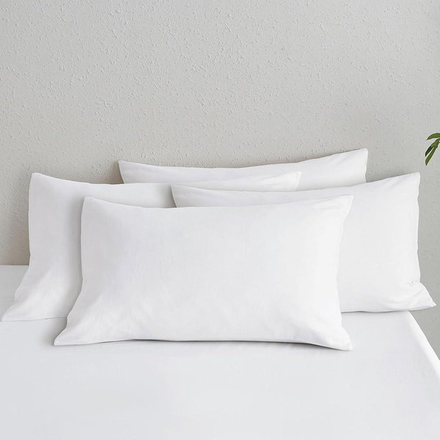 MooMee Bedding Pillowcases Pack of 4 100% Washed Cotton Linen Like Textured Breathable Durable Soft Comfy (Solid Off White, Standard)