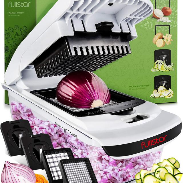 Fullstar Vegetable Chopper - Spiralizer Vegetable Slicer - Onion Chopper with Container - Pro Food Chopper - Black Slicer Dicer Cutter - 4 Blades