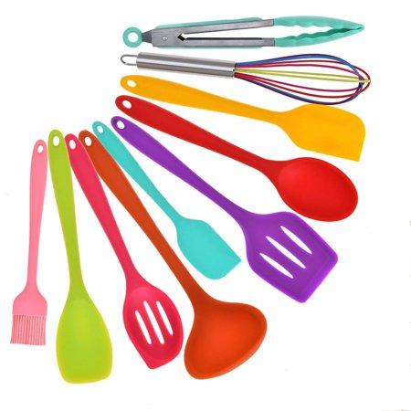 Silicone Kitchen Utensil Set - 10 Pieces Colorful Cooking Utensils - Heat Resistant Nonstick Cookware with Spatula Set - Best Kitchen Cooking Tools Kitchen Gadgets (Multicolor), I3118