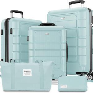 SHOWKOO Luggage Sets Expandable PC+ABS Durable Suitcase Double Wheels TSA Lock 5pcs Mint Green