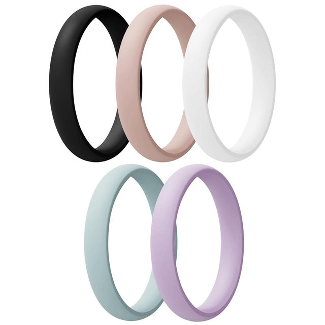 Egnaro Women's Statement Rings, Thin and Stackable Rings Silicone Women Wedding Bands，Rubber Promise Rings for Gift, Anniversary Ring for Work Out- 2.5mm Width - 1.8mm Thick
