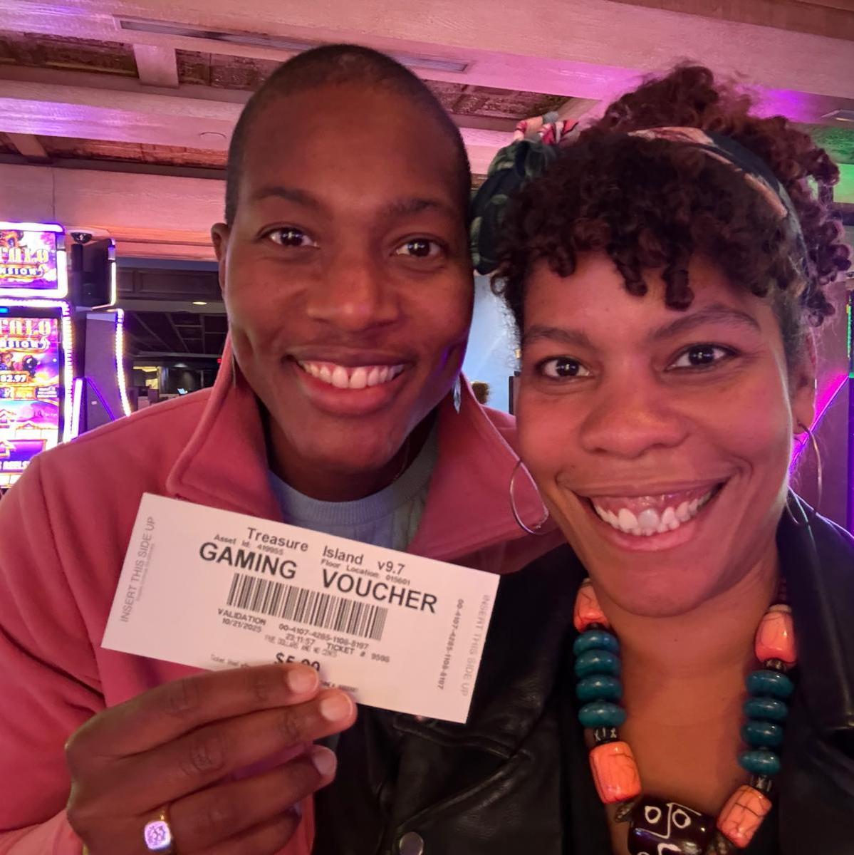 Big Moneeey ($5)! In Vegas, for Alana's health tech conference. Can you guess which one of us didn't want to leave?