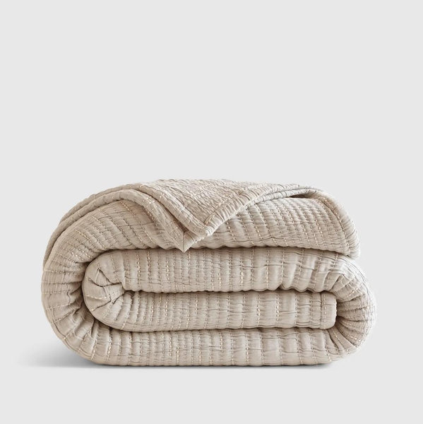 Organic Cotton Channel Stitch Coverlet - Sand, King/Cal King