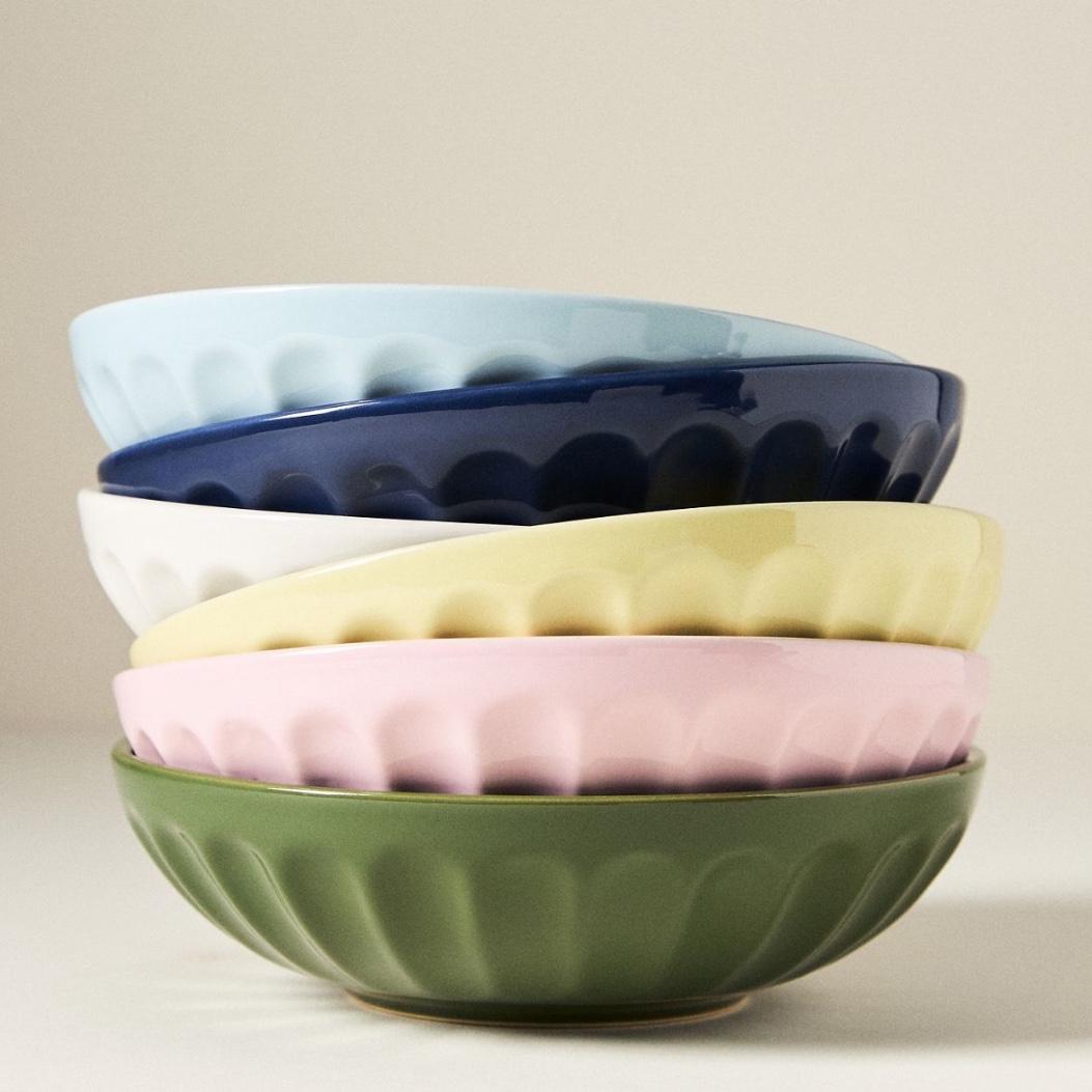 The Latte Stoneware Pasta Bowls, Assorted Set of 6: Amelie Edition, Color: Assorted Spring