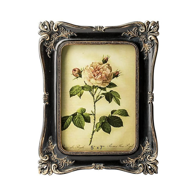CISOO Vintage 5x7 Picture Frame Antique Photo Frame Table Top Display and Wall Hanging, Retro Home Decor, Ornate Photo Gallery Art (Black and Gold)