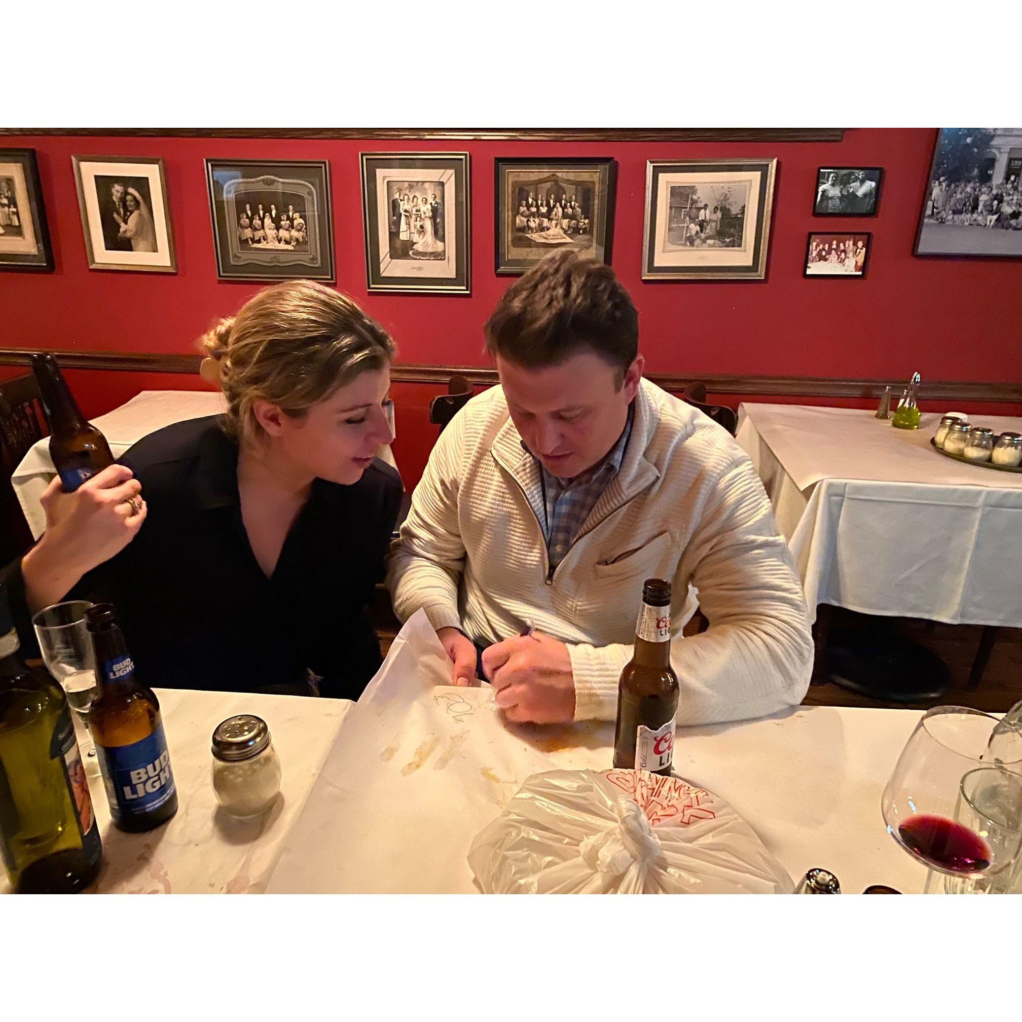 The night we met - props to the Horsticks for capturing the moment - Josh writing down my phone number.