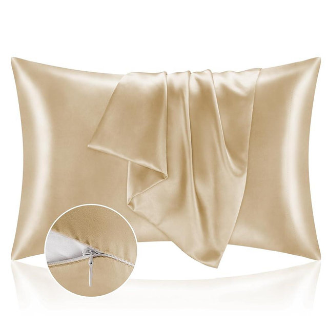 BEDELITE Satin Pillowcase with Zipper 2 Pack, Champagne Pillow Cases Standard Size, Super Soft and Cooling Similar to Silk Pillow Cases, Gift for Women Men(20x26 Inches)