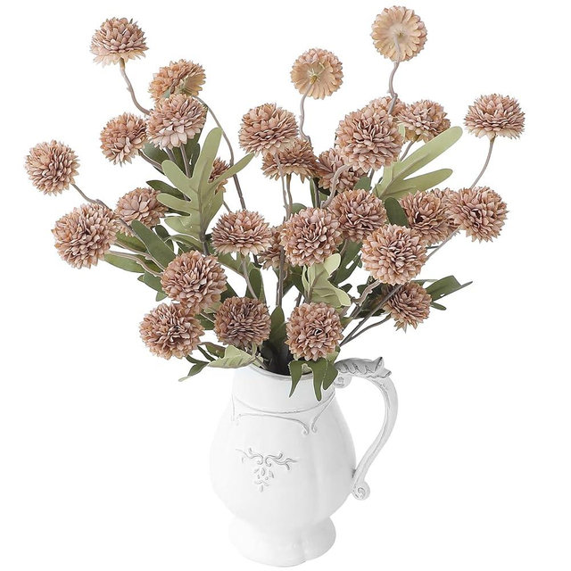 Floroom 6pcs Light Taupe Faux Silk Mums Artificial Flowers, Bulk Fake Small Mini Chrysanthemums with Stems for DIY Wedding Centerpieces Floral Arrangements Vase Fillers Home Decorations