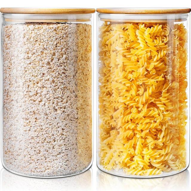HomArtist Extra Large Glass Flour and Sugar Storage Containers with Airtight Lids,132 floz x2 [Set of 2] Big Glass Jars with Bamboo Lids, Air Tight Food Storage Jars for Cereal, Pasta, Rice, Coffee