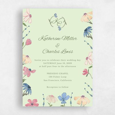 Light Green Wedding Invitation - Mireille Portrait