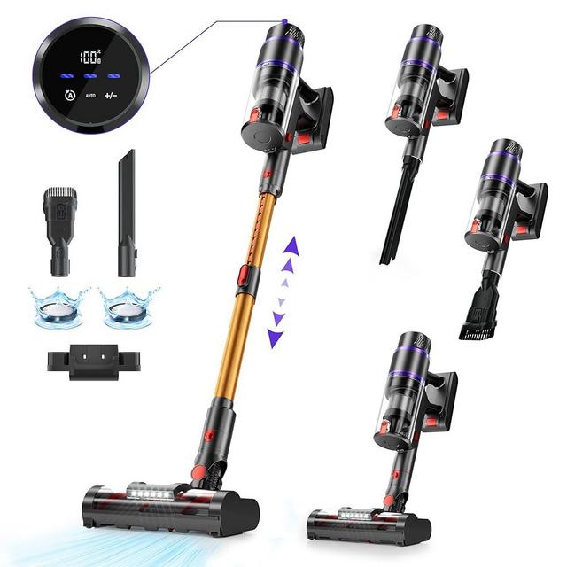 frecaer Cordless Vacuum Cleaner, 550W Vacuum Cleaners for Home with Removable Battery, Self-Standing Vacuum with Powerful Suction, LED Touch Display, Rechargeable Cordless Vacuum for Hardwood Floor