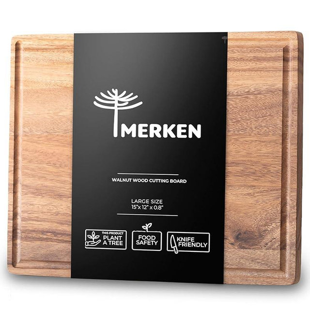 Walnut Wood Cutting Board – Large Butcher Block – Reversible Chopping Board with Juice Groove – For Meat, Cheese, Veggies, Charcuterie – Knife Friendly Kitchen Essential